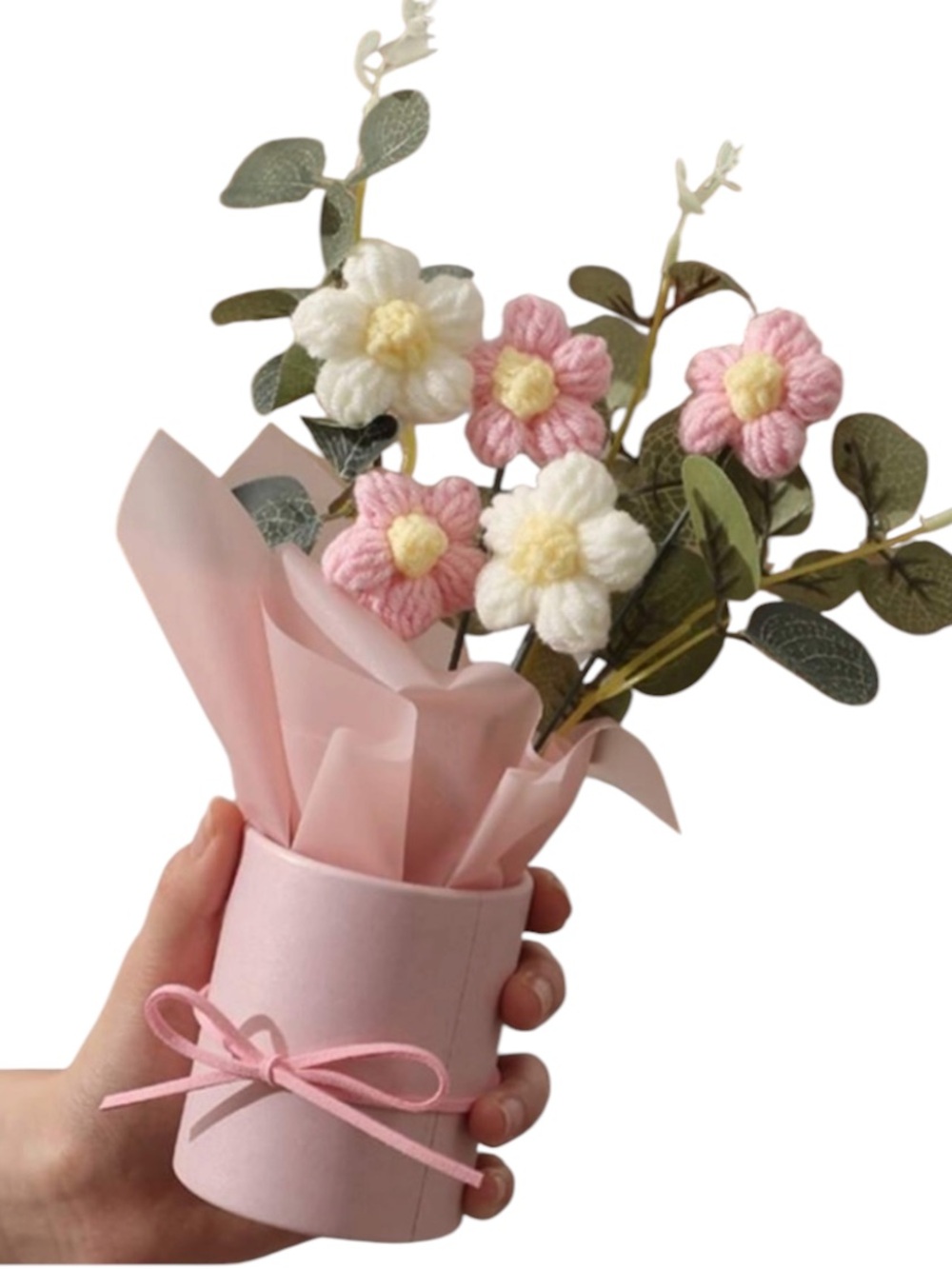 1 Set Handmade Knitted Yarn Artificial Flower Bouquet, Fabric & Knitted